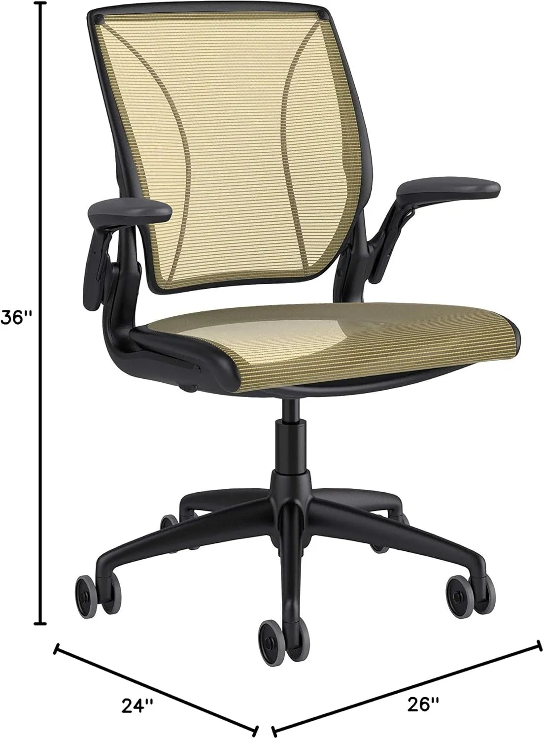 Humanscale Diffrient World Office Task Desk Chair - Adjustable Duron Arms - Black Frame Cadmium Pinstripe Back and Seat Mesh W11BN34N34 - Carpet Casters