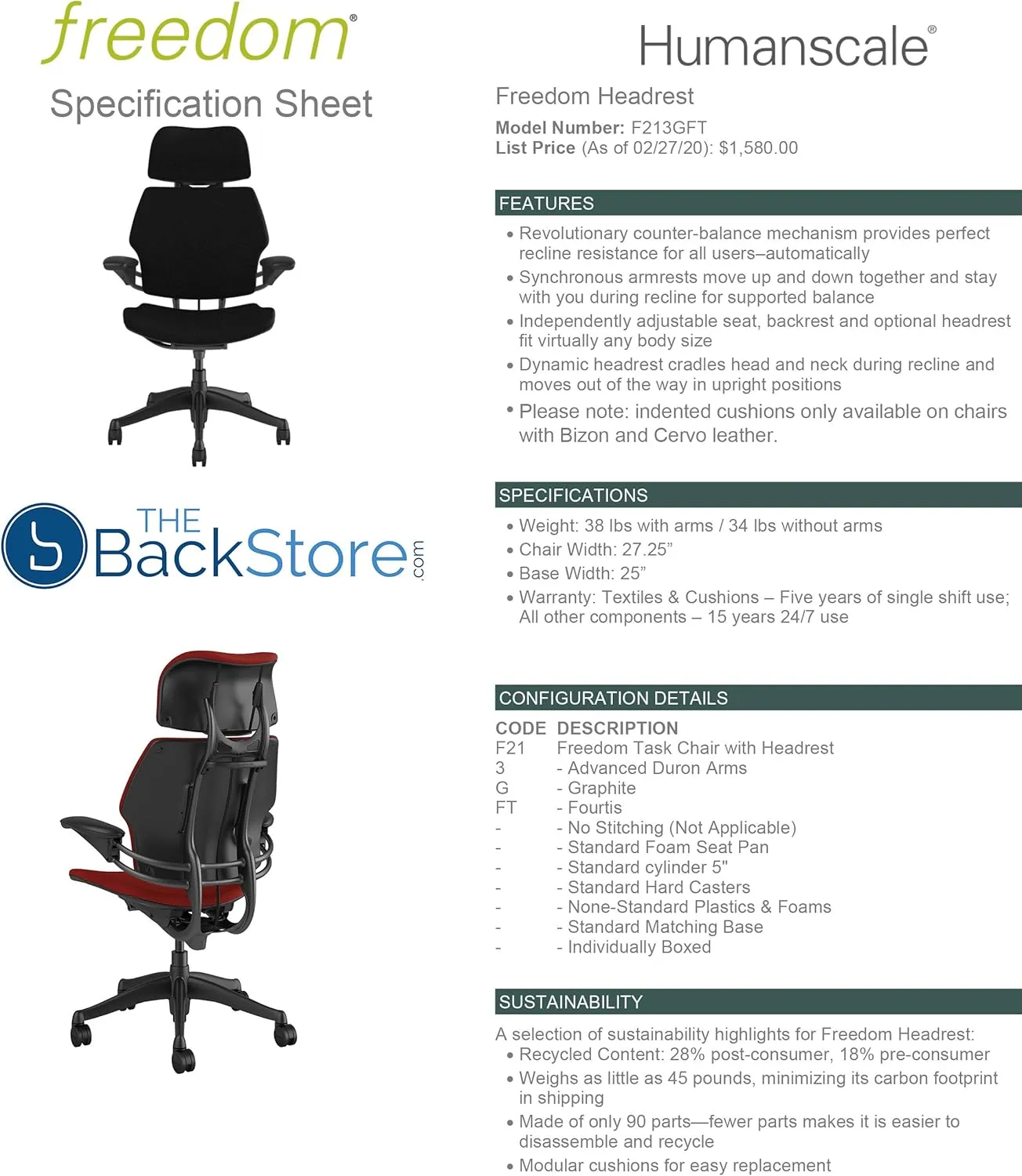 Humanscale Freedom Office Chair with Headrest - Ergonomic Work Chair with Advanced Highly Adjustable Duron Arms and Gel Seat - Wheels for Hard Flooring - Granite Fourtis Fabric