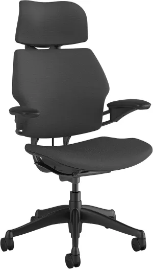 Humanscale Freedom Office Chair with Headrest - Ergonomic Work Chair with Advanced Highly Adjustable Duron Arms and Gel Seat - Wheels for Hard Flooring - Granite Fourtis Fabric