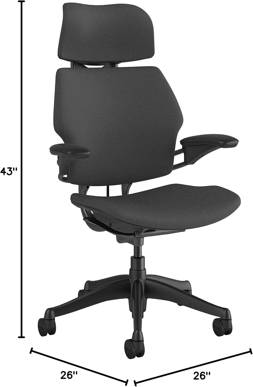 Humanscale Freedom Office Chair with Headrest - Ergonomic Work Chair with Advanced Highly Adjustable Duron Arms and Gel Seat - Wheels for Hard Flooring - Granite Fourtis Fabric