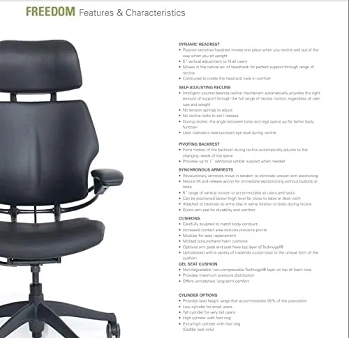 Humanscale Freedom Office Chair with Headrest - Ergonomic Work Chair with Advanced Highly Adjustable Duron Arms and Gel Seat - Wheels for Hard Flooring - Graphite Frame with Black Corde 4 Fabric