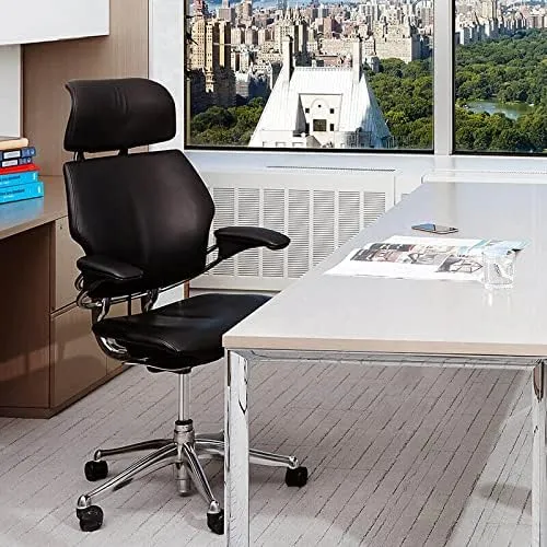Humanscale Freedom Office Chair with Headrest - Ergonomic Work Chair with Advanced Highly Adjustable Duron Arms and Gel Seat - Wheels for Hard Flooring - Graphite Frame with Black Corde 4 Fabric