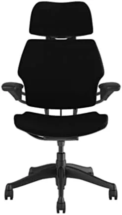 Humanscale Freedom Office Chair with Headrest - Ergonomic Work Chair with Advanced Highly Adjustable Duron Arms and Gel Seat - Wheels for Hard Flooring - Graphite Frame with Black Corde 4 Fabric