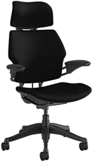 Humanscale Freedom Office Chair with Headrest - Ergonomic Work Chair with Advanced Highly Adjustable Duron Arms and Gel Seat - Wheels for Hard Flooring - Graphite Frame with Black Corde 4 Fabric