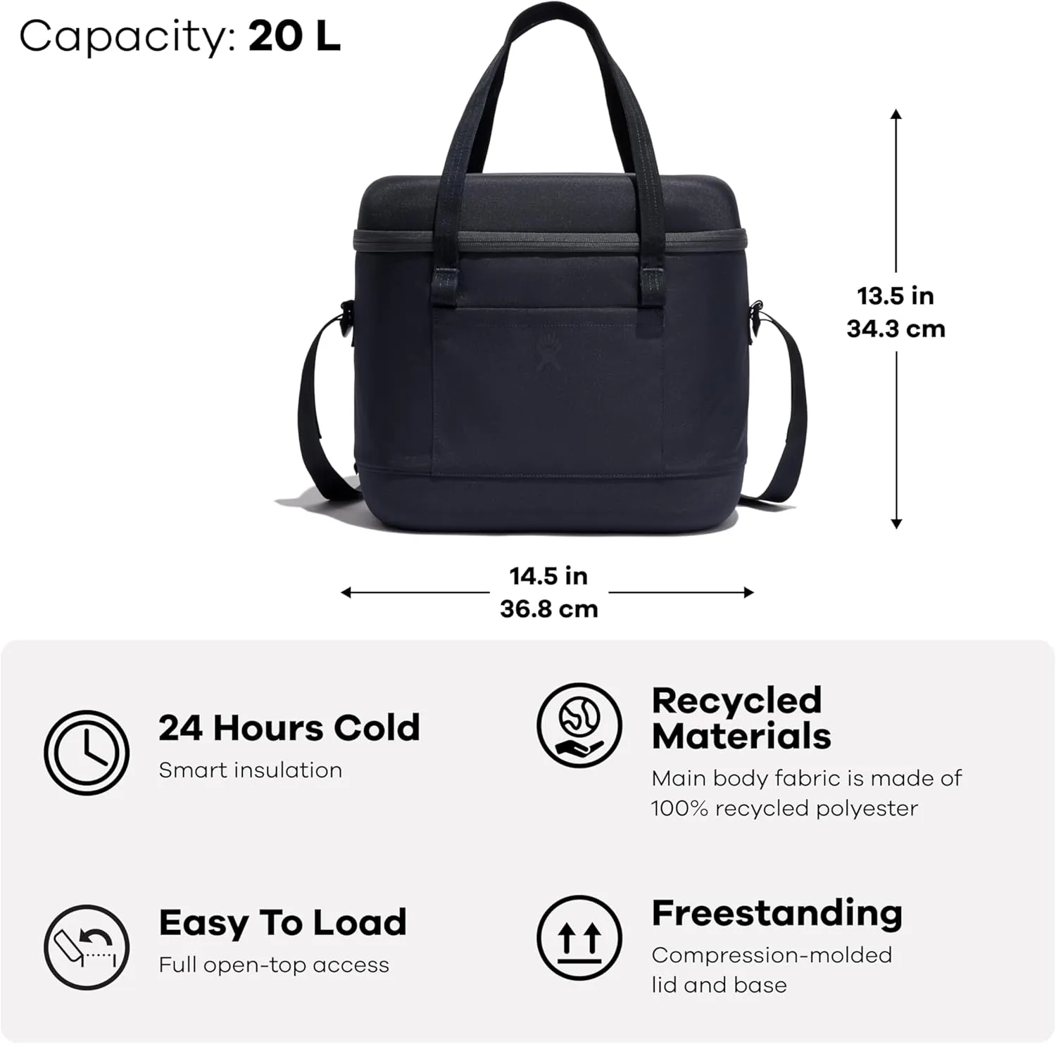 Hydro Flask Cooler Bag for Beach, Beverages and Travel - Insulated Soft Lunch Bag - 20 L Capacity in Black