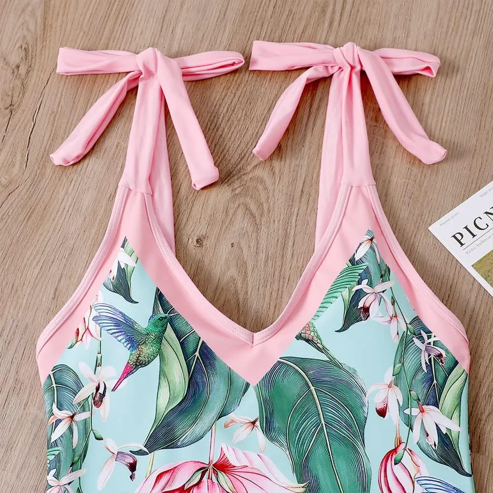 IDOPIP Women's One Piece Swimsuit with Beach Cover up Wrap Skirt Sarong Retro Floral Print Bikini Set Two Piece Bathing Suit