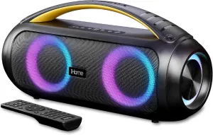 iHome Bluetooth Speaker Boombox with FM Radio, Color Changing Lights and Remote Control, Splash-Proof Portable and Rechargeable Wireless Speaker (iBT920B.EXv24)