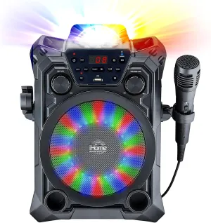 iHome Karaoke Machine Wireless Bluetooth Speaker System and Microphone with LED Disco Party Lights, Echo Control, USB, Compatible with Samsung Apple Tablets MP3