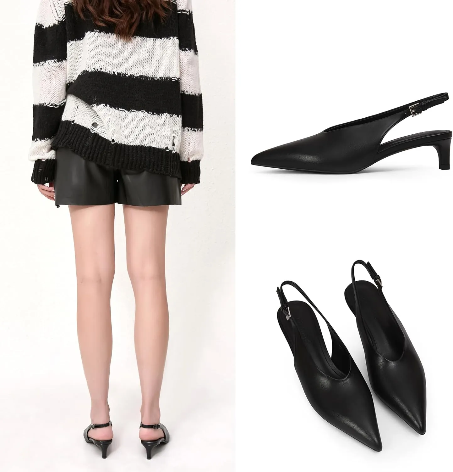 iiimmu Slingback Heels for Women Closed Toe 2 IN Kitten Heels Pointed Toe Women Pumps Low Heel Dress Shoes Faux Leather