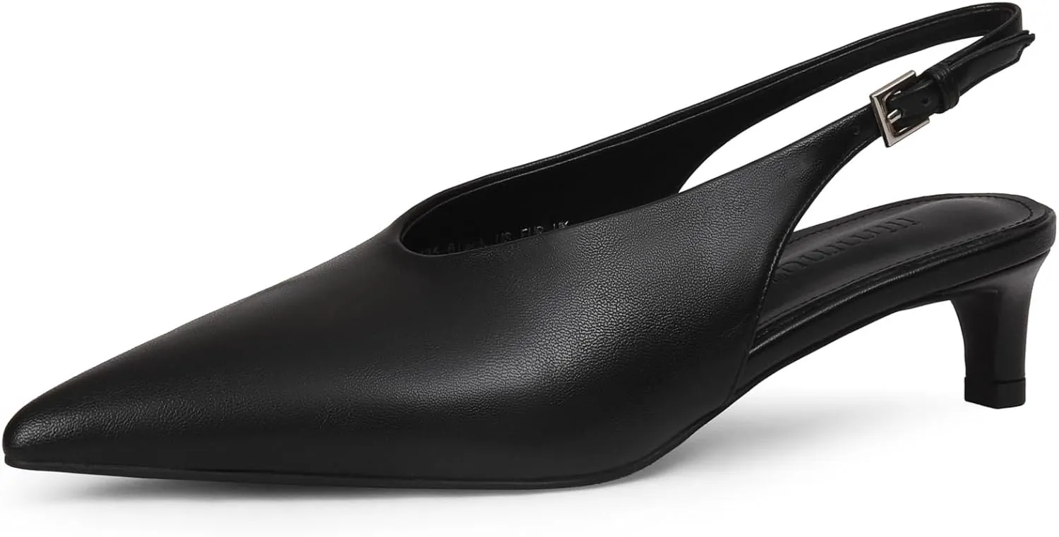 iiimmu Slingback Heels for Women Closed Toe 2 IN Kitten Heels Pointed Toe Women Pumps Low Heel Dress Shoes Faux Leather
