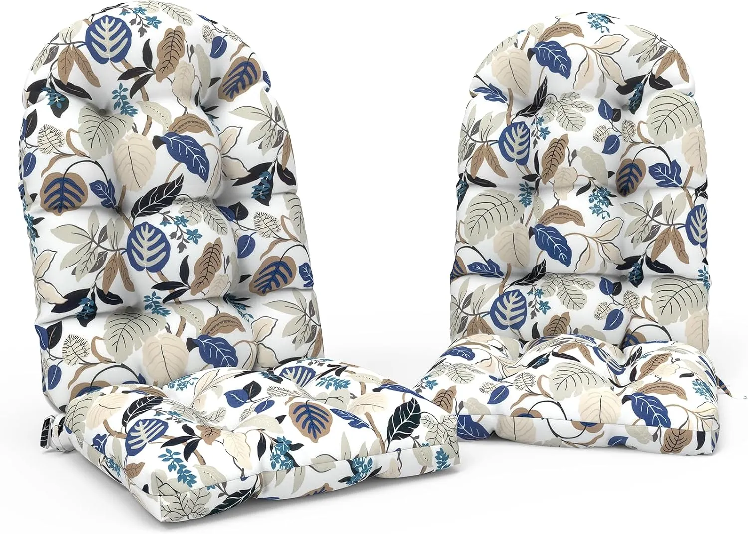 Indoor/Outdoor Adirondack Chair Cushions 44 x 19 x 4 Inch, Tufted Outdoor Rocking Chair Cushion, Anti-Slip High Back Patio Chair Cushions, Set of 2, Breeze Leaves Beige