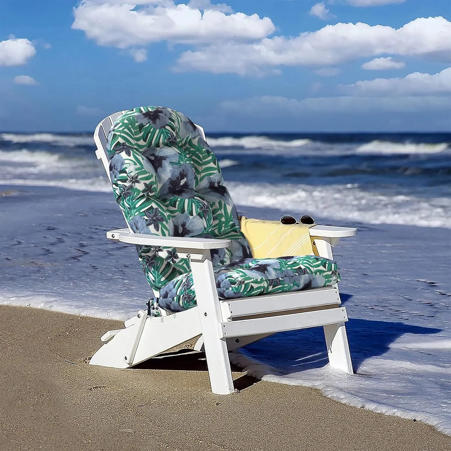 Indoor/Outdoor Adirondack Chair Cushions 44 x 19 x 4 Inch, Tufted Outdoor Rocking Chair Cushion, Anti-Slip High Back Patio Chair Cushions, Set of 2,Blue Salmone Tropical