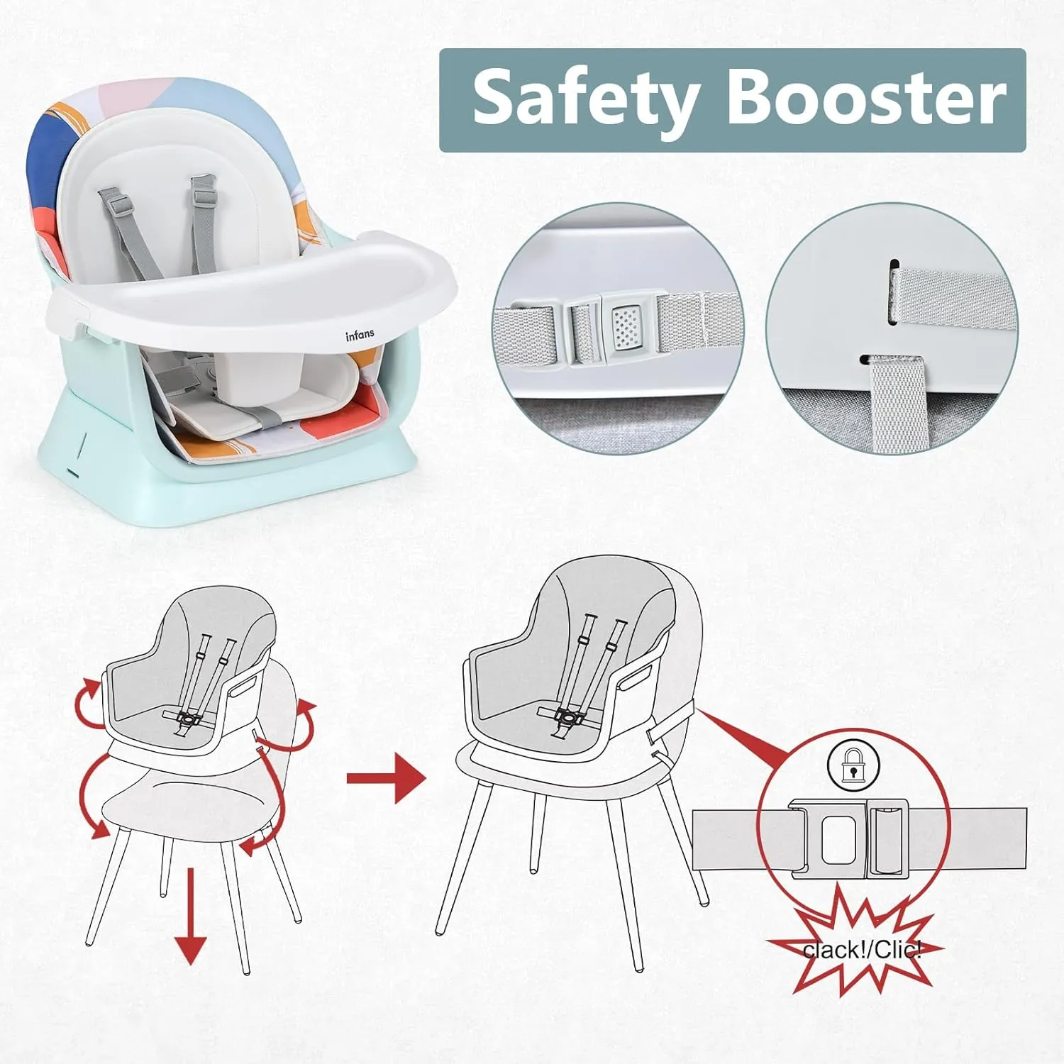 INFANS 8 in 1 Baby High Chair, Convertible Highchair for Babies and Toddlers, Infant Dining Booster Seat, Building Block Table, Kids Stool Table Chair Set with Removable Tray (8 in 1, Baby Blue)