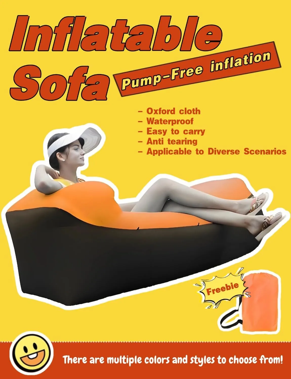 Inflatable Lounger Air Sofa Hammock - Portable, Water-Resistant and Leakproof Ideal for Backyard, Lakeside, Beach, Camping and More (Regular Style, All Black.)