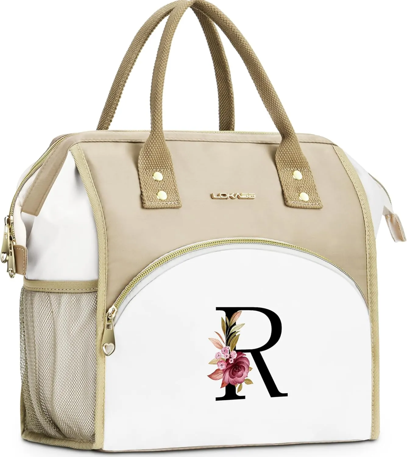 Initial Lunch Bag Women, Cooler Insulated Lunch Bag, Large Adult Leakproof Lunch Box for Picnic Work, Personalized Tote Bag, Birthday Gifts/Mother's Day Gifts, Letter R.