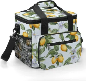 Insulated Camping Cooler Bag, Lemon Pattern Print Ice Pack with Leakproof Lining 22.5L Capacity Portable Thermal Bag for Camping,Picnic