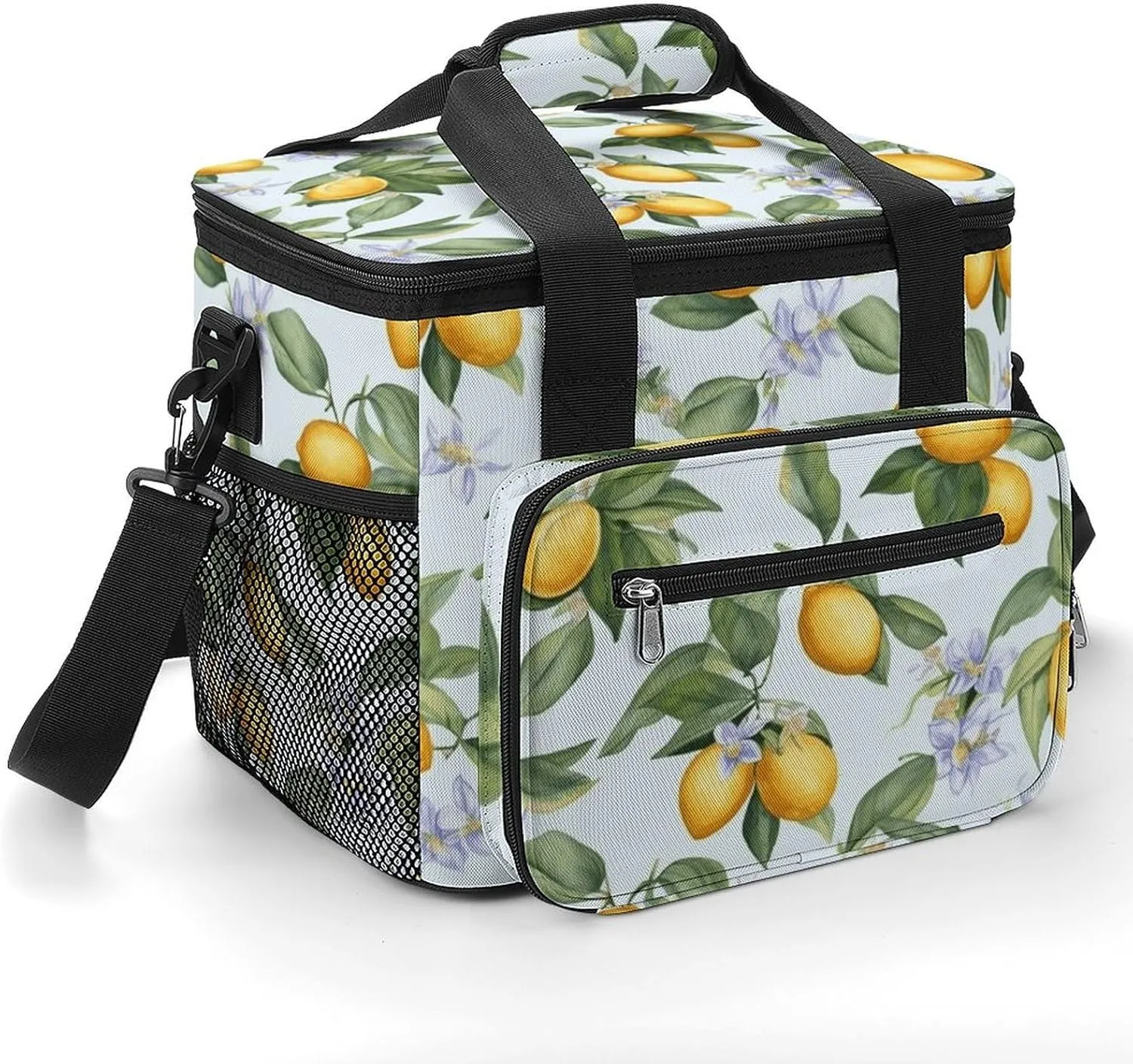 Insulated Camping Cooler Bag, Lemon Pattern Print Ice Pack with Leakproof Lining 22.5L Capacity Portable Thermal Bag for Camping,Picnic