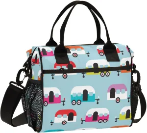 Insulated Lunch Bag for Men Women Happy Camper Caravan Reusable Lunch Tote Bag Portable Lunch Box Cooler Bag for Work School Picnic M