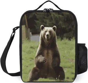 Insulated Lunch Bag Leakproof Portable Lunch Box Adjustable Shoulder Strap Hi Bear Sit on The Lawn Printing Cooler Bag For Office Work Picnic