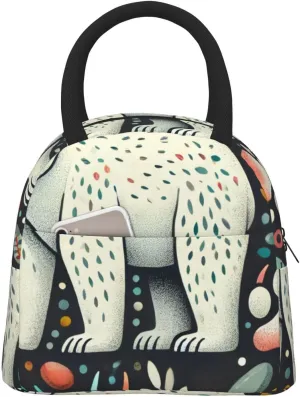 Insulated Lunch Bag Tote Polar Bear Nail Petiole Reusable Lunch Box Container For Work,Office,Travel