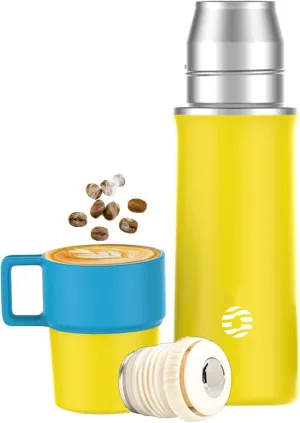 Insulated Stainless Steel Water Bottle with Cup, 21 OZ, Double-Walled Thermal Bottle for Hot & Cold Drinks, Yellow
