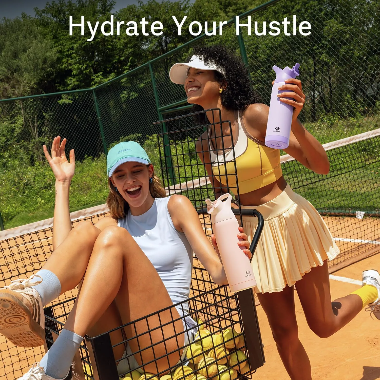 Insulated Water Bottle with Straw - Encool Stainless Steel Water Bottle, Reusable Leakproof and BPA-Free for Sports, Travel, Cold for 24 Hours, 24 oz, Lavender