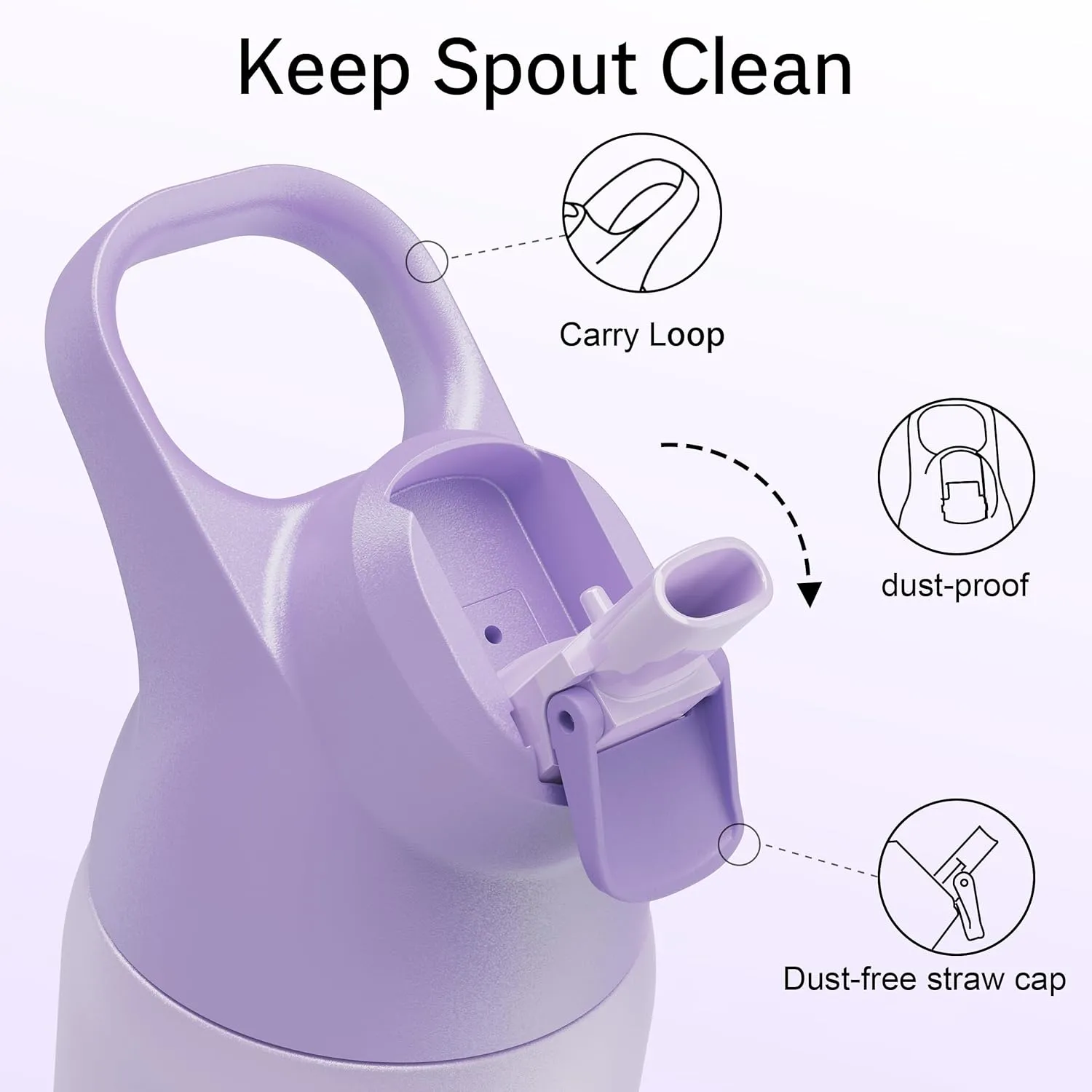Insulated Water Bottle with Straw - Encool Stainless Steel Water Bottle, Reusable Leakproof and BPA-Free for Sports, Travel, Cold for 24 Hours, 24 oz, Lavender