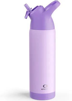 Insulated Water Bottle with Straw - Encool Stainless Steel Water Bottle, Reusable Leakproof and BPA-Free for Sports, Travel, Cold for 24 Hours, 24 oz, Lavender