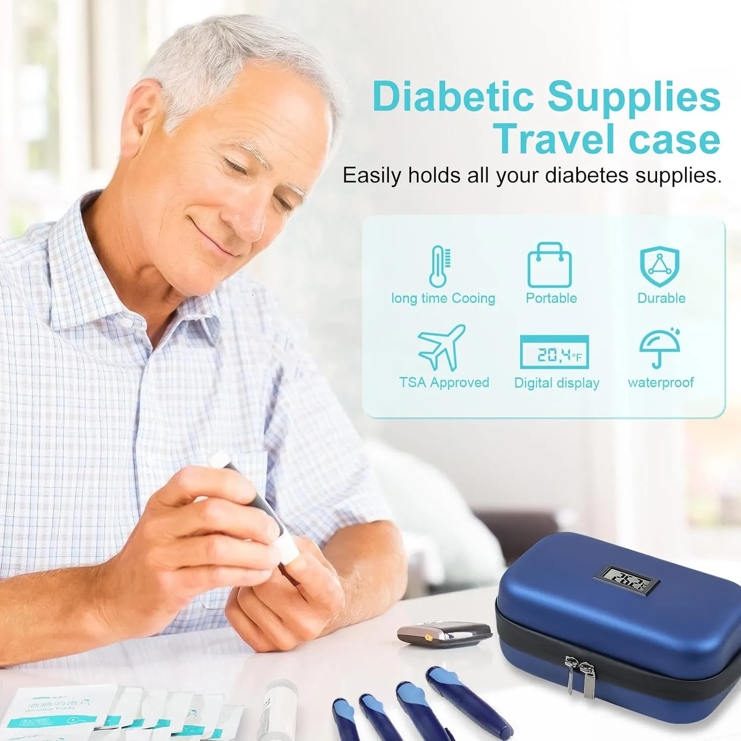Insulin Cooler Travel Case TSA Approved Medication Diabetic Cooler for Travel with Temperature Display Refrigerated Medicine Organizer Bag with 2 Ice Pack