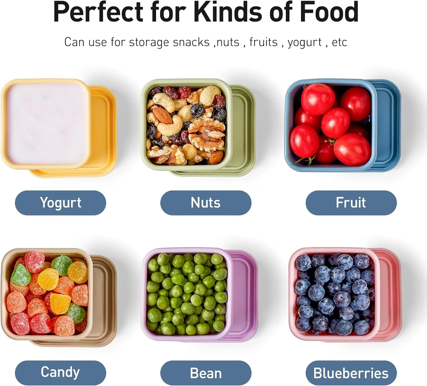 ISSEVE 6Pack 6oz Silicone Snack Containers for Kids, Reusable Small Containers with Lids, Leak Proof Silicone Food Storage Containers, Children Kids Lunch Box for Daycare, School, Travel