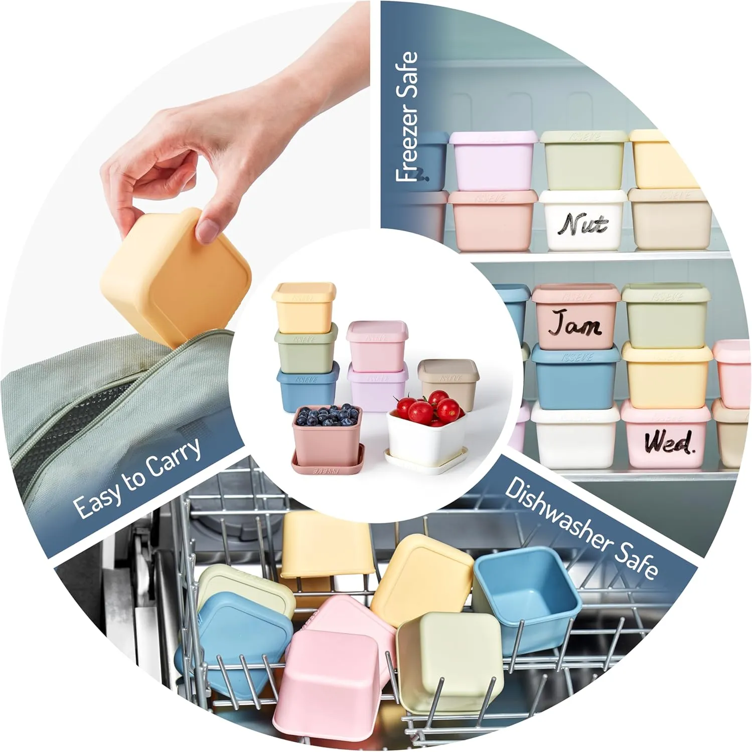 ISSEVE 6Pack 6oz Silicone Snack Containers for Kids, Reusable Small Containers with Lids, Leak Proof Silicone Food Storage Containers, Children Kids Lunch Box for Daycare, School, Travel