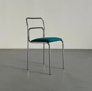 Italian Modernist Stackable Dining Chairs in Green Velvet, 1980s