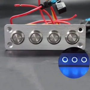 IZTOSS 4 Gang Aluminum Marine Rocker Switch Panel - Pre-Wired with Blue LED Indicator, 12-24 V Multi-Function Rocker Switch - Ideal for Marine motorhomes, Yachts