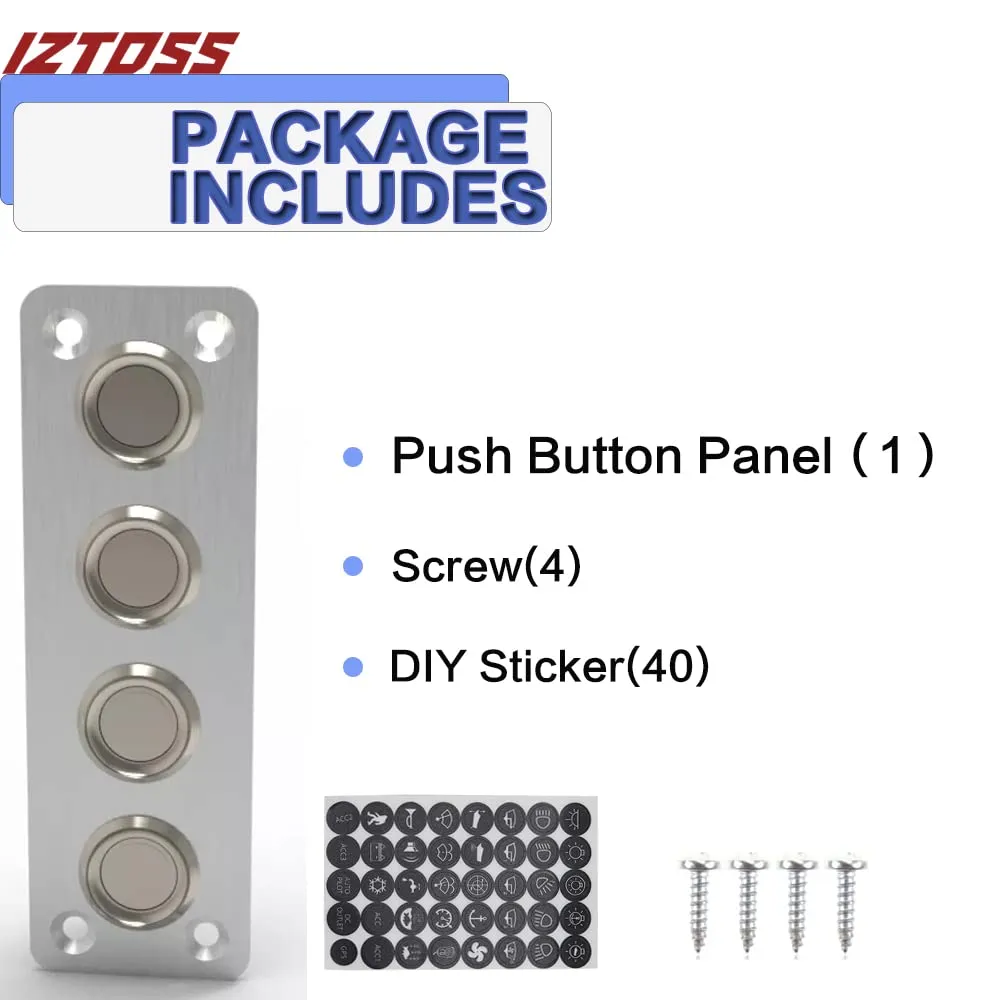 IZTOSS 4 Gang Aluminum Marine Rocker Switch Panel - Pre-Wired with Blue LED Indicator, 12-24 V Multi-Function Rocker Switch - Ideal for Marine motorhomes, Yachts