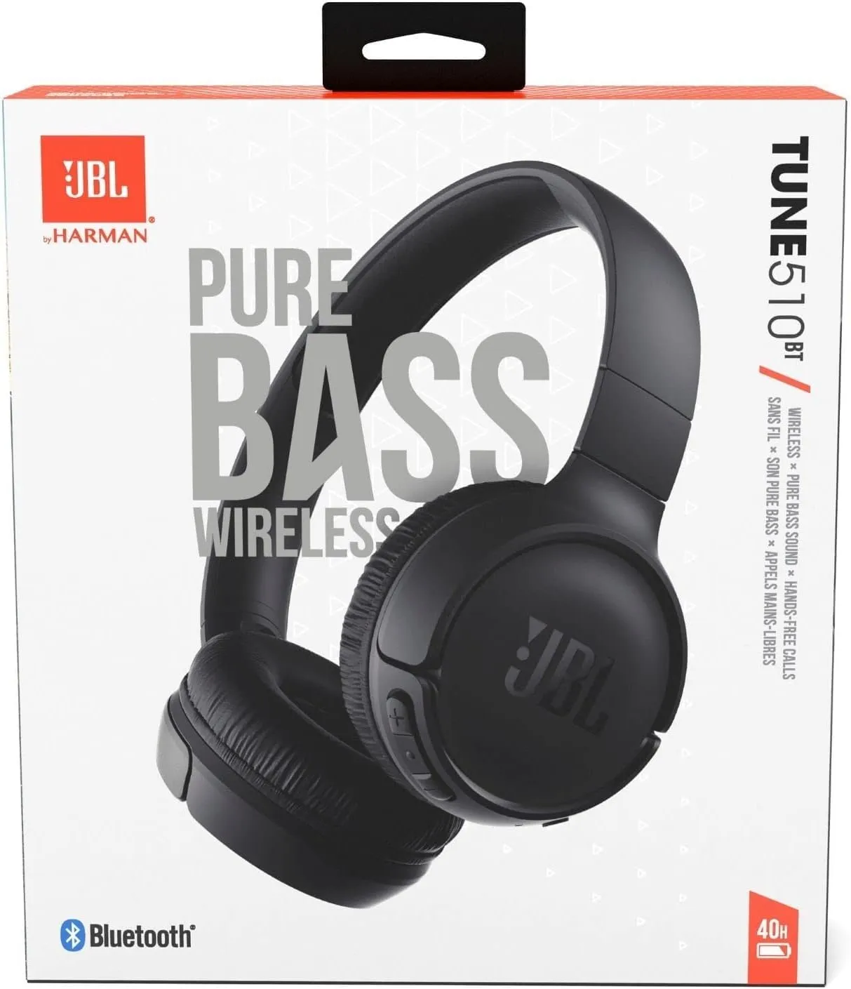 JBL Tune 510BT Wireless Bluetooth On-Ear Headphones with Pure bass Sound - Black (Renewed)