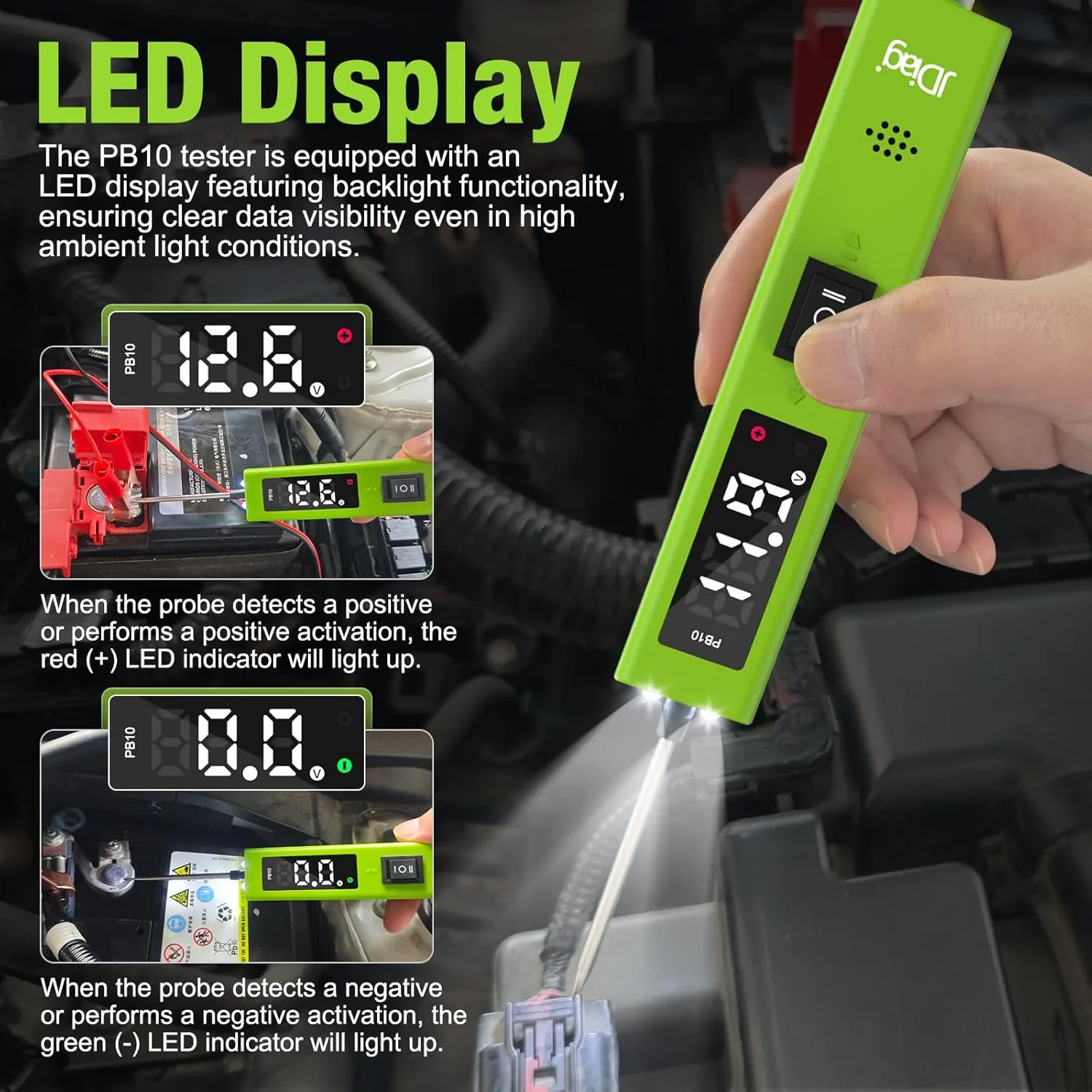 JDIAG 0-80 V Test Light Automotive Circuit Tester with LED Screen & Buzzer, Power Circuit Probe Tester Component Activation DC Voltage Tester Automotive Short Circuit Finder, PB10