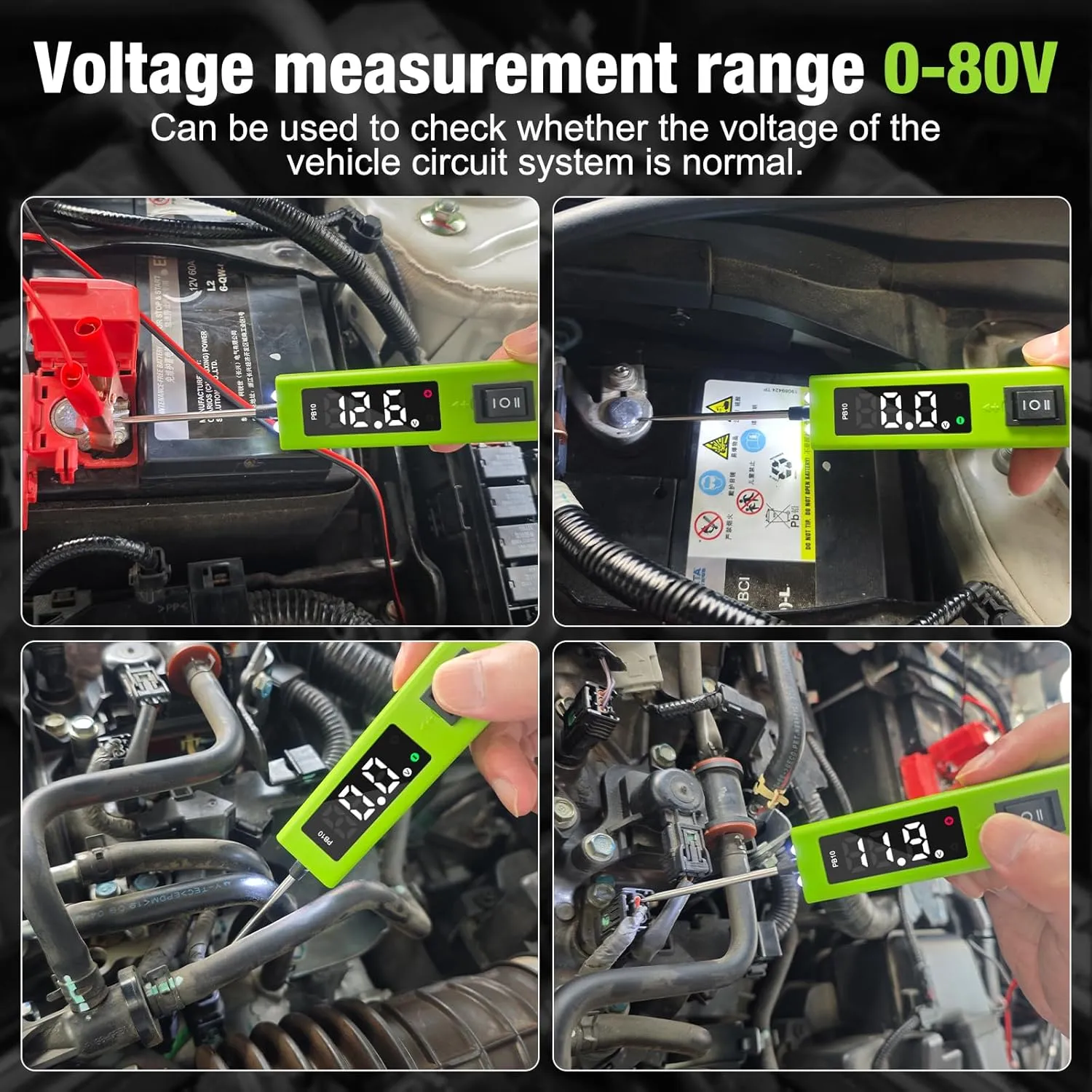 JDIAG 0-80 V Test Light Automotive Circuit Tester with LED Screen & Buzzer, Power Circuit Probe Tester Component Activation DC Voltage Tester Automotive Short Circuit Finder, PB10