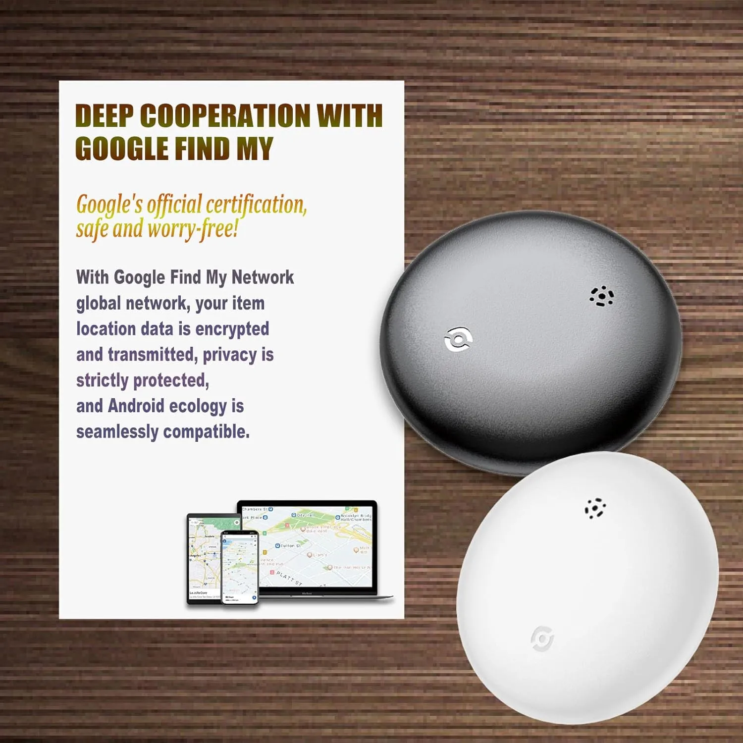 JieWeiXun Compatible Android Ultra-Thin Find My Device Tracker – IP66 Waterproof, 1-Year Battery, Global GPS Locator for Keys/Wallet/Luggage via Google Find My Network (BLK, 4 PCS)