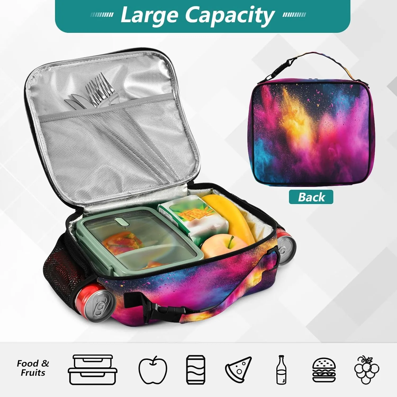 Joisal Color Powder Explosion Lunch Bag for Men Crossbody Lunch Bag, Soft Cooler for Office Picnic Hiking Beach