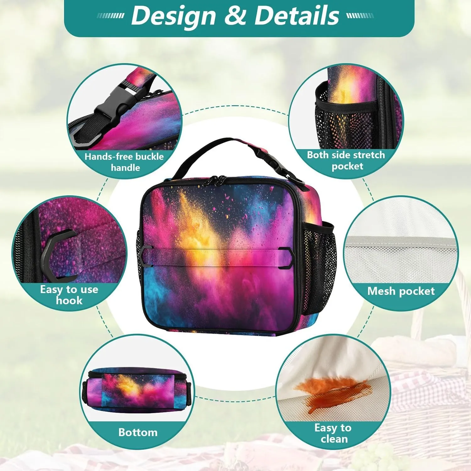 Joisal Color Powder Explosion Lunch Bag for Men Crossbody Lunch Bag, Soft Cooler for Office Picnic Hiking Beach