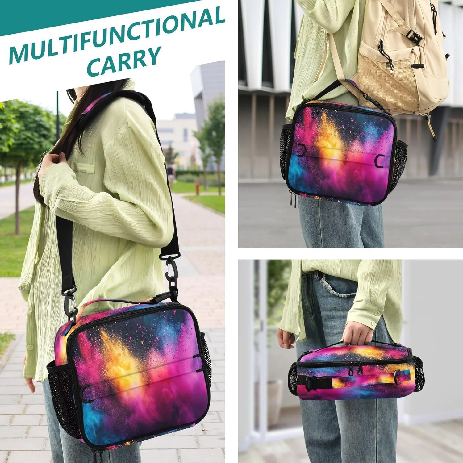 Joisal Color Powder Explosion Lunch Bag for Men Crossbody Lunch Bag, Soft Cooler for Office Picnic Hiking Beach