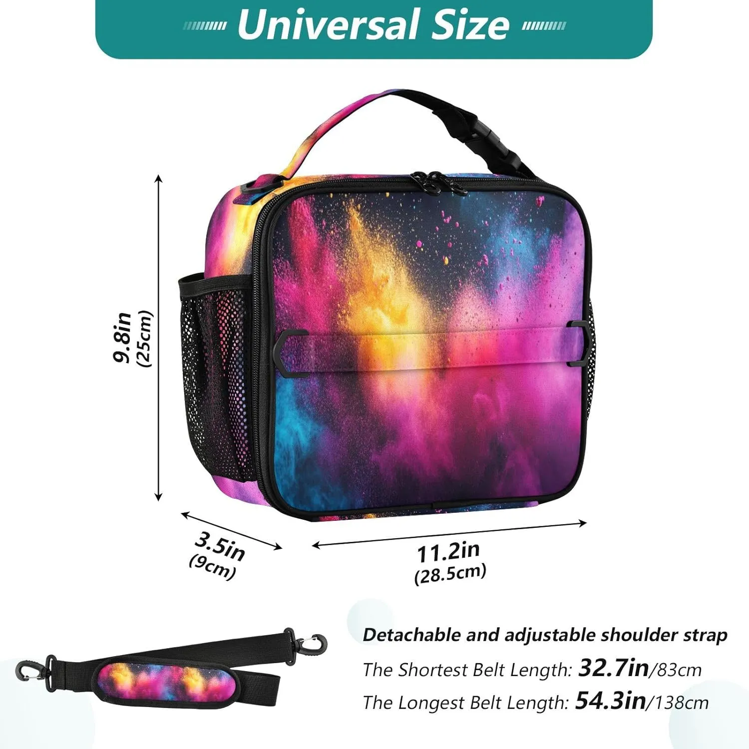 Joisal Color Powder Explosion Lunch Bag for Men Crossbody Lunch Bag, Soft Cooler for Office Picnic Hiking Beach