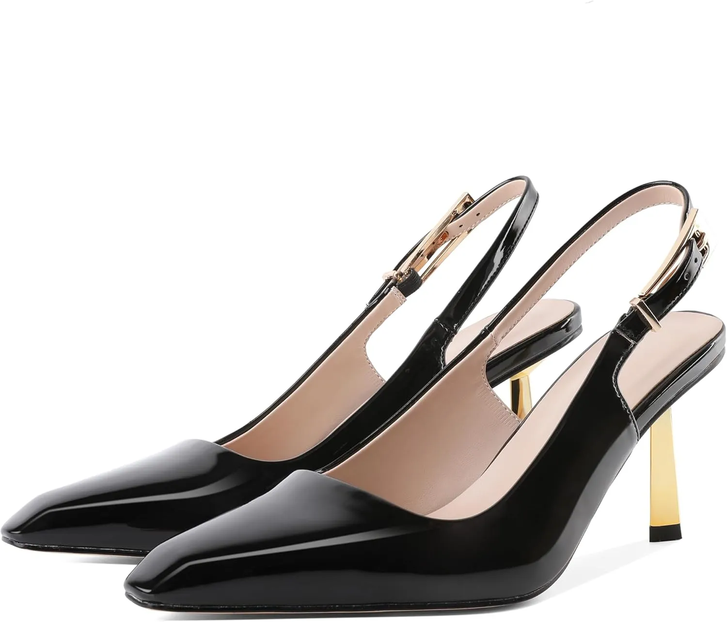 Joseywade Slingback Heels Women's Gold Heels Closed Square Toe Stiletto High Heel Pumps Metal Buckle Dress Shoes