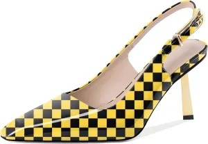 Joseywade Slingback Heels Women's Gold Heels Closed Square Toe Stiletto High Heel Pumps Metal Buckle Dress Shoes