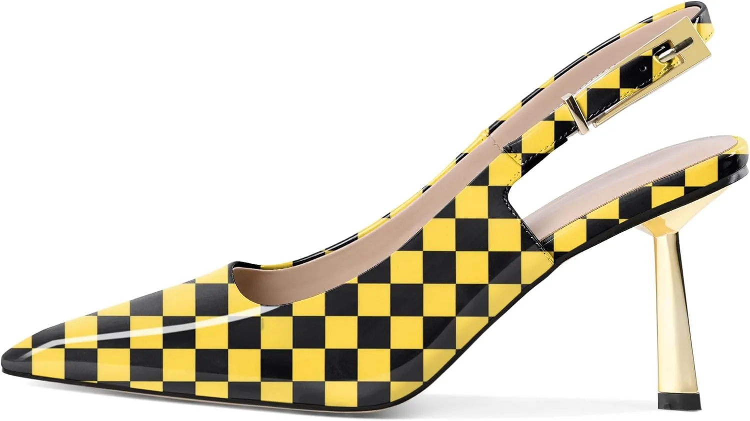 Joseywade Slingback Heels Women's Gold Heels Closed Square Toe Stiletto High Heel Pumps Metal Buckle Dress Shoes