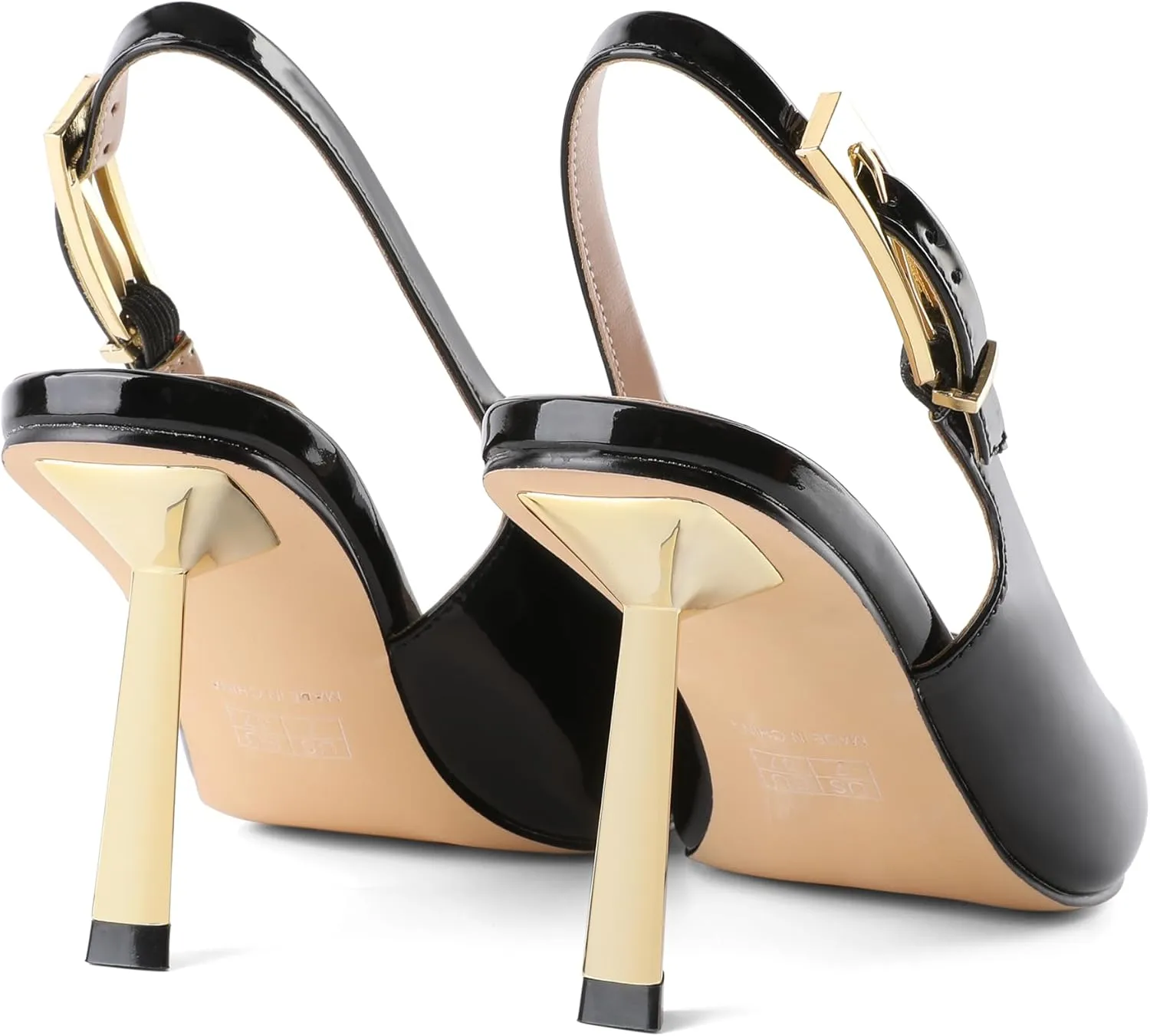 Joseywade Slingback Heels Women's Gold Heels Closed Square Toe Stiletto High Heel Pumps Metal Buckle Dress Shoes