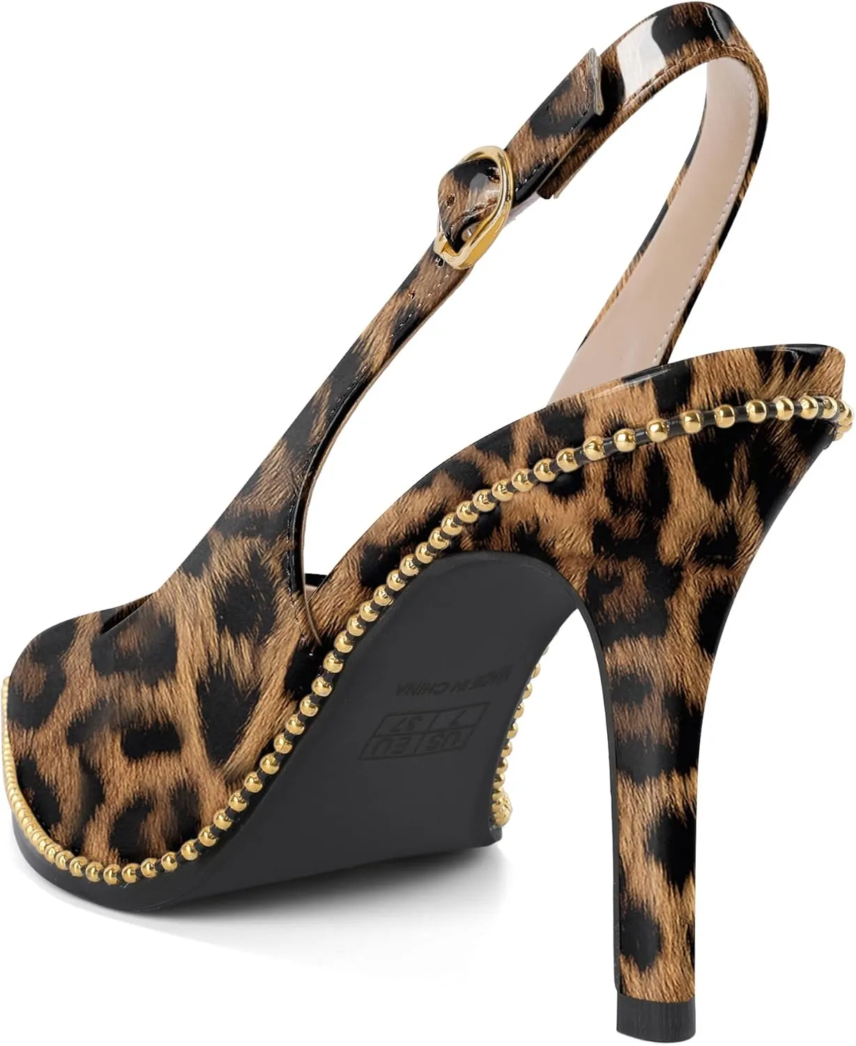 Joseywade Slingback Heels Women's Pointed Toe Stilettos High Heel Pumps Gold Beaded Dress Shoes