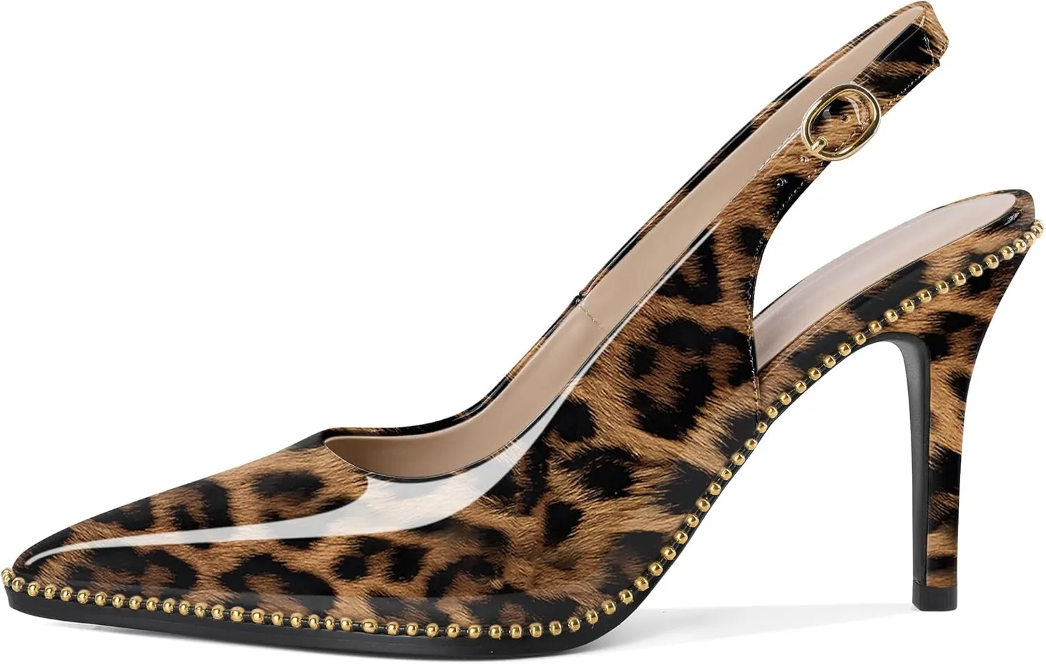 Joseywade Slingback Heels Women's Pointed Toe Stilettos High Heel Pumps Gold Beaded Dress Shoes