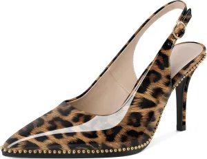 Joseywade Slingback Heels Women's Pointed Toe Stilettos High Heel Pumps Gold Beaded Dress Shoes