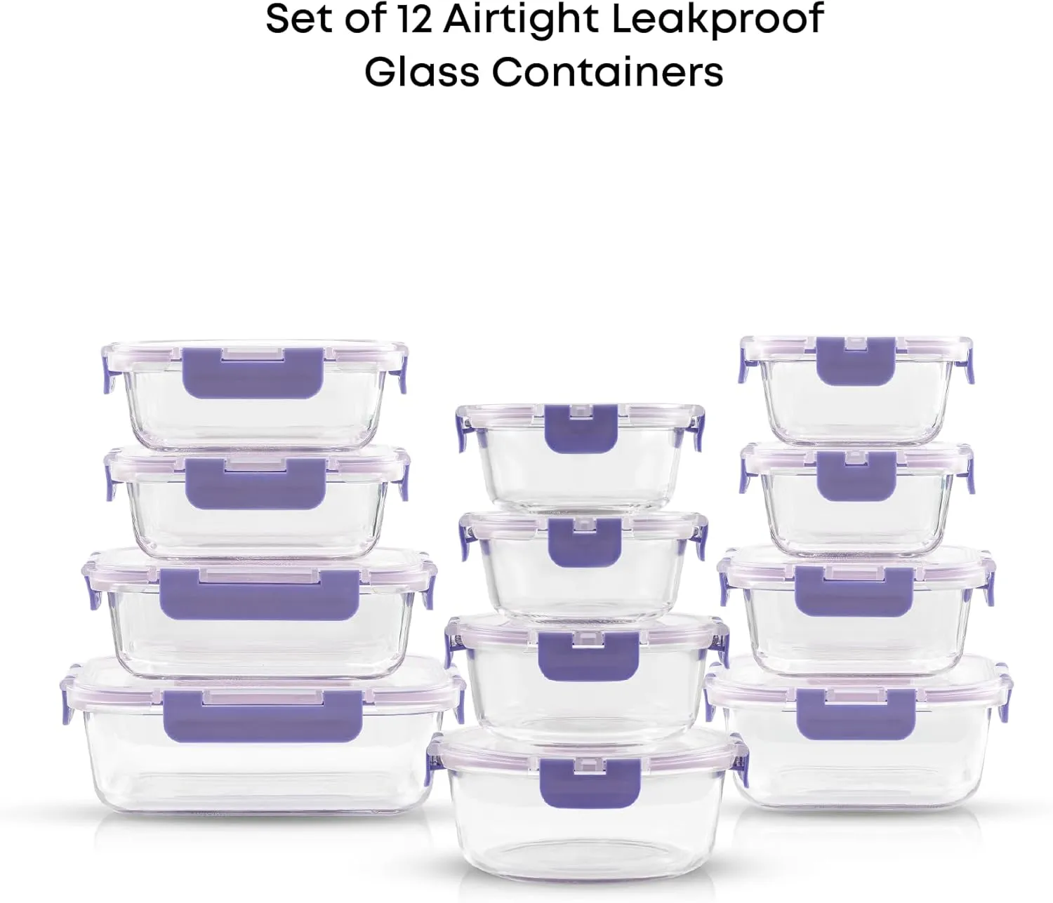 JoyJolt 24pc Borosilicate Glass Storage Containers with Lids. 12 Airtight, Freezer Safe Food Storage Containers, Pantry Kitchen Storage Containers, Glass Meal Prep Container for Lunch